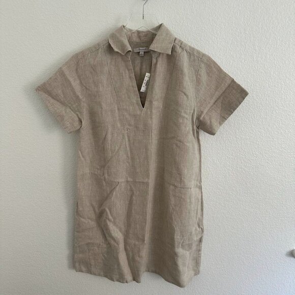 Madewell V-Neck Mini Dress in 100% Linen in Natural Undyed - Picture 4 of 9